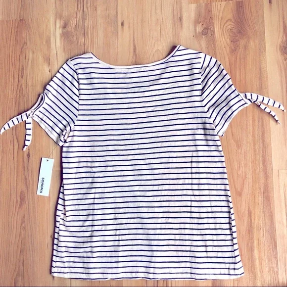 NEW SONOMA Butterfly Embroidery Tee Shirt Striped Petite XS Off White Women’s - Picture 2 of 16